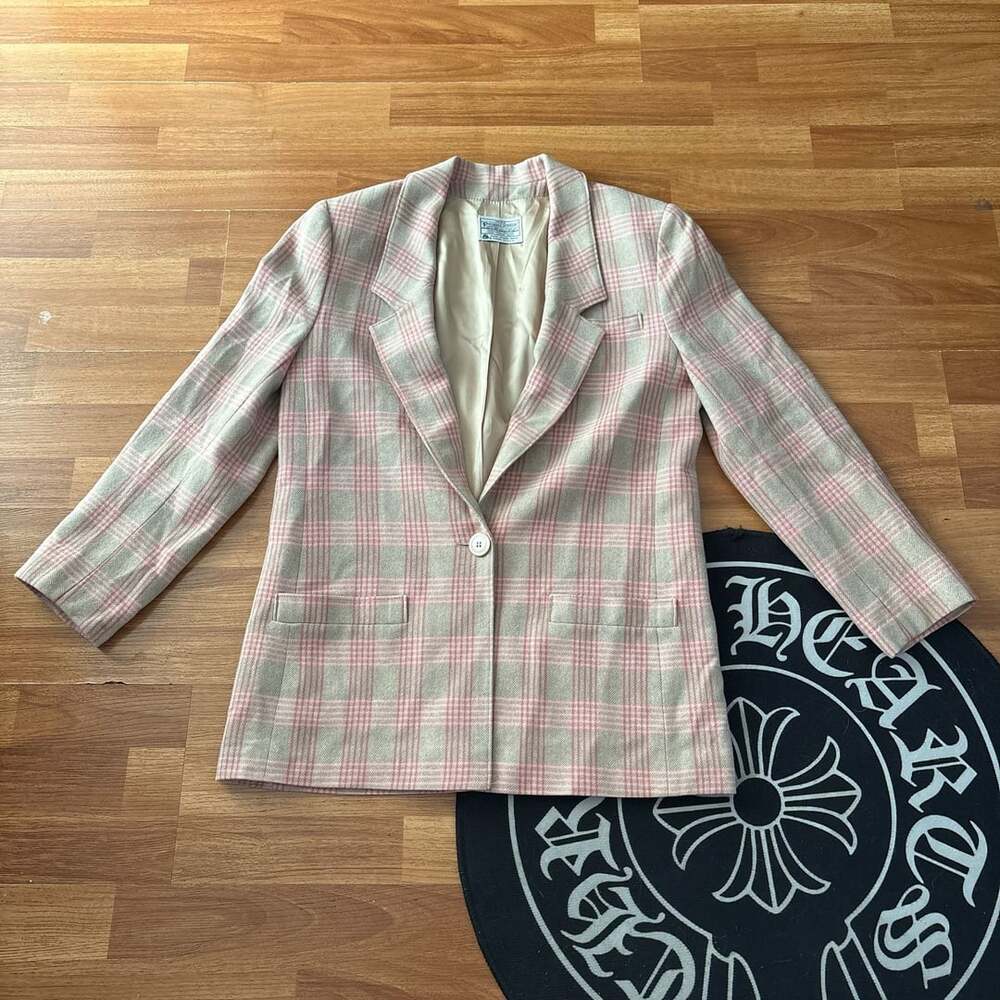 Vintage Miss Pendleton Pink Plaid Wool Blazer Jacket